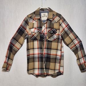 ROEBUCK & CO Men's Snap Front Long Sleeve Pockets Shirt Medium Cotton